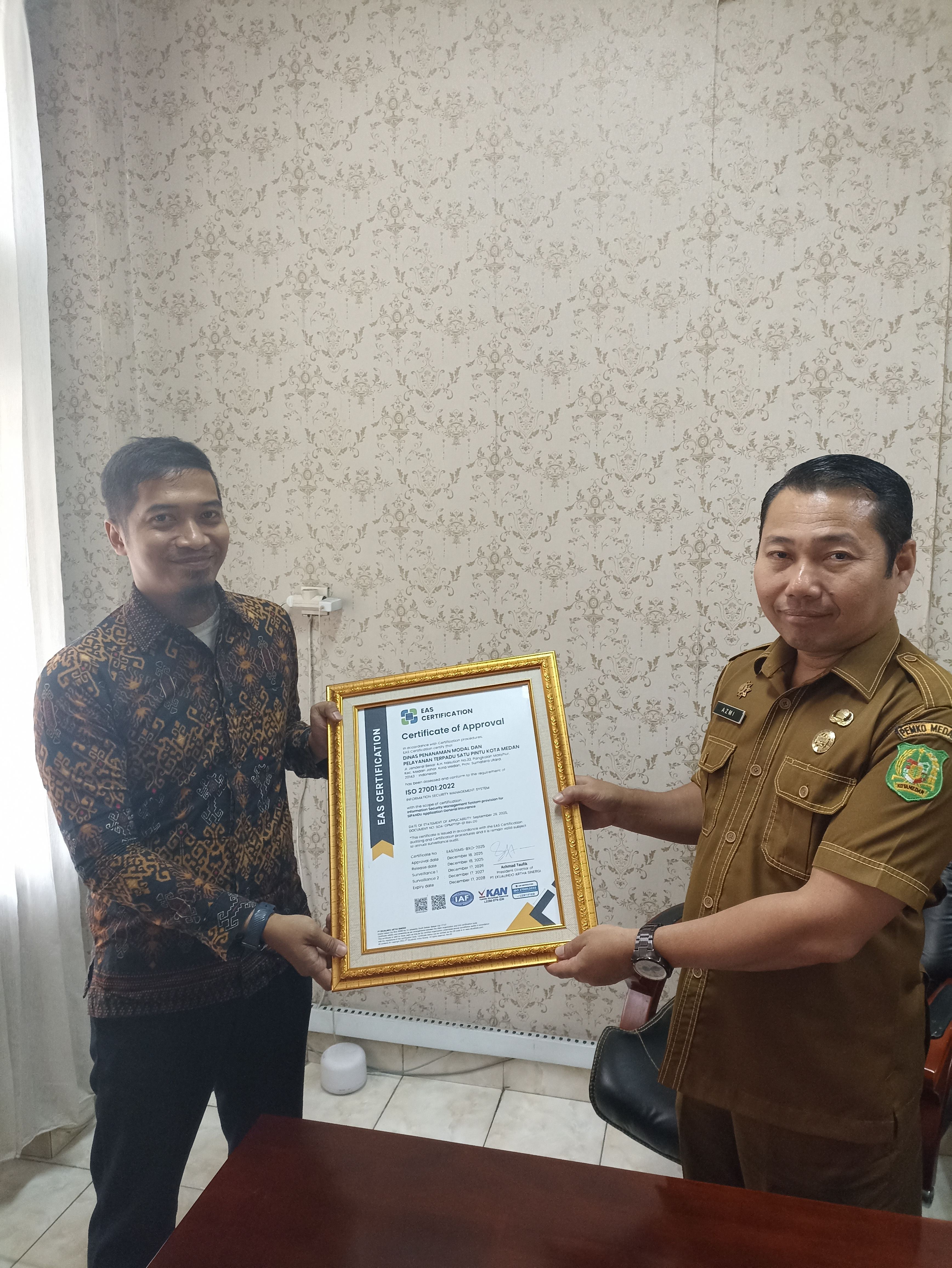 Era Digital yang Aman: DPMPTSP Kota Medan Raih Rekomendasi Sertifikasi ISO/IEC 27001:2022 untuk Perlindungan Data Investasi